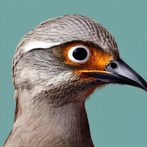 Image similar to extremely detailed cartoon bird looking directly into camera