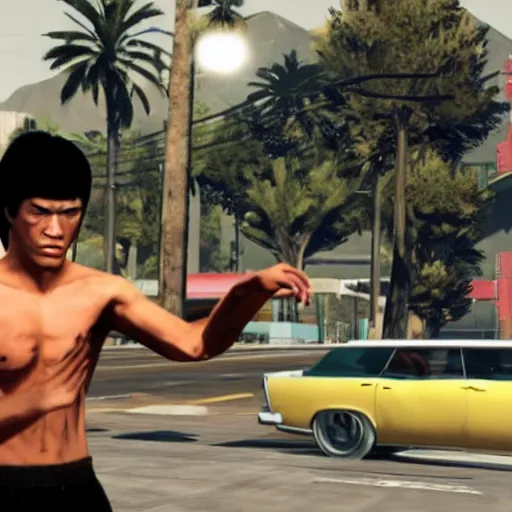 Prompt: “bruce lee inside gta5”