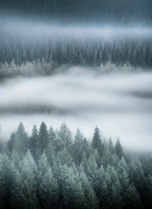 Image similar to beautiful mountain photography fog and trees award winning