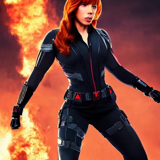 Image similar to dwayne the rock johnson as black widow, marvel, movie, photo, hyperdetailed, sharp focus,