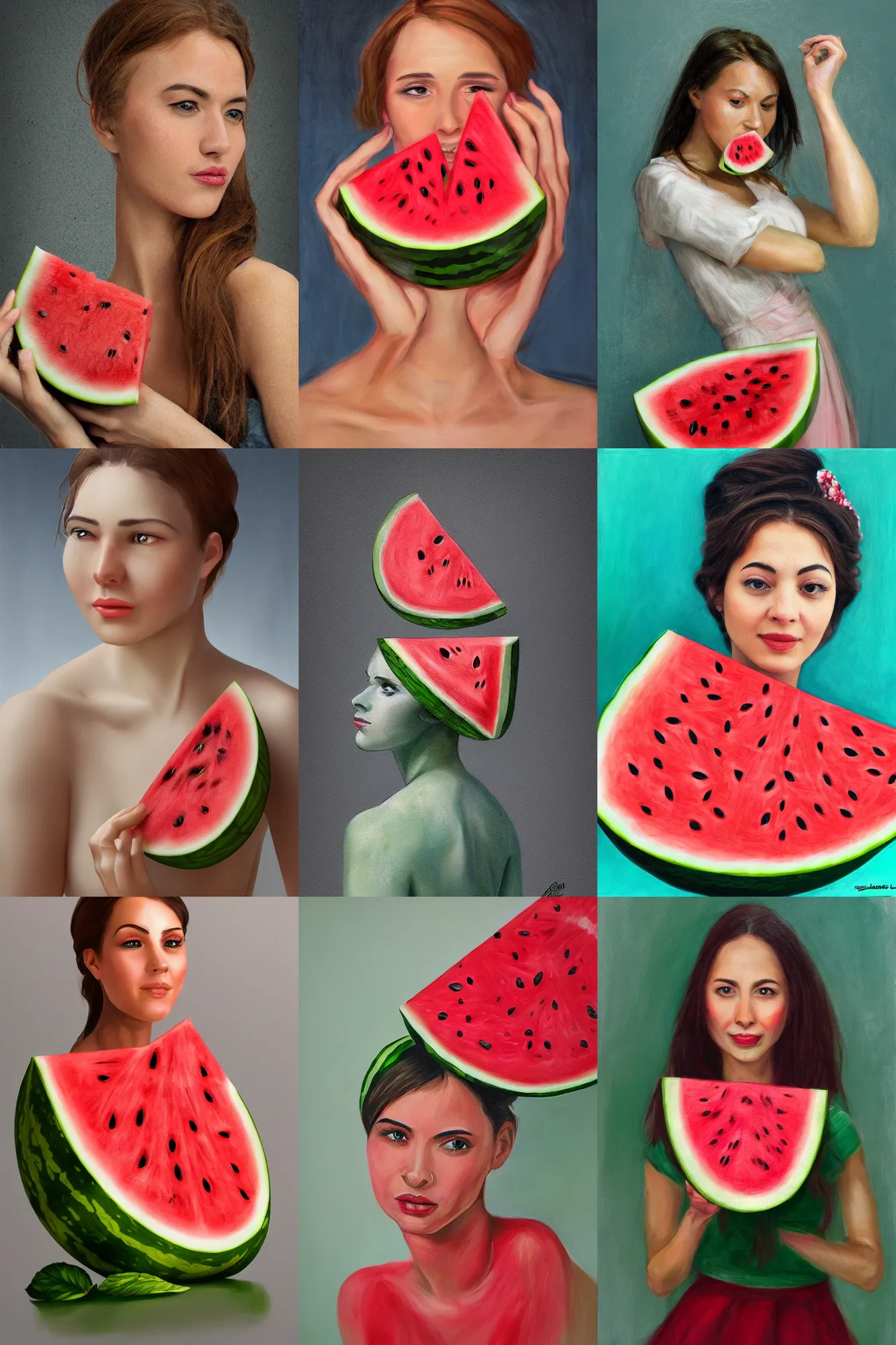 Prompt: watermelon wife, portrait, hyper realistic, 8k, elegant