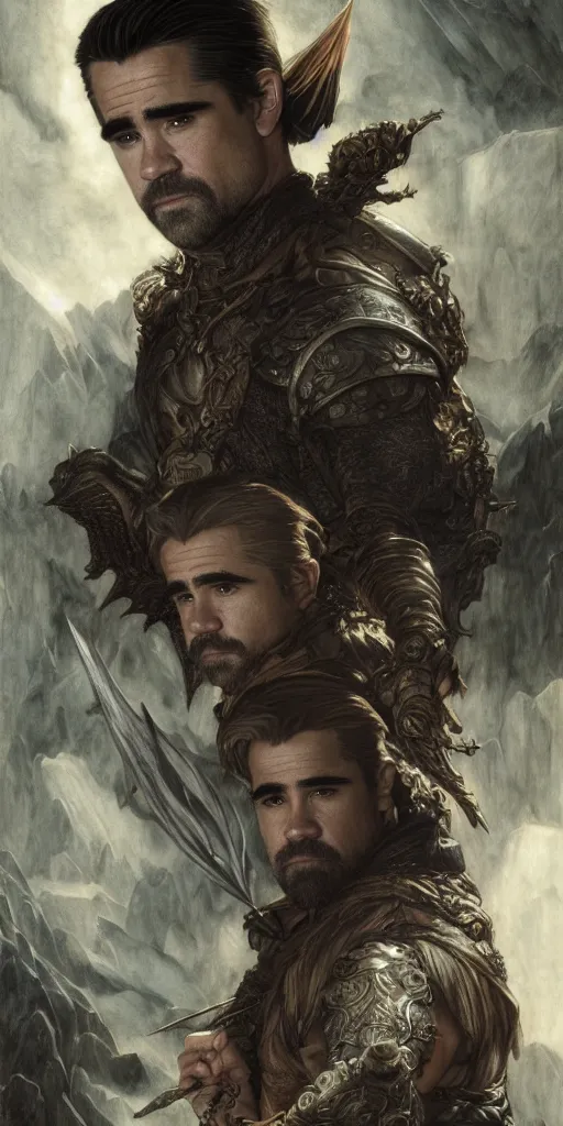 Prompt: colin farrell, tattoos, dungeons and dragons, fame of thrones masterpiece by edgar maxence and ross tran and michael whelan, gustav dore, 8 k, octane render