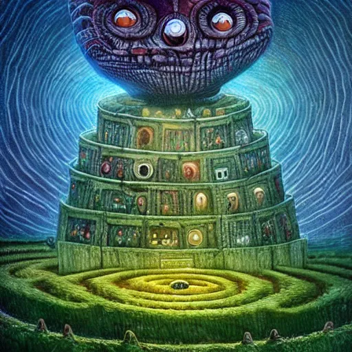 Image similar to a hyper realistic painting of an alien labyrinth, by alexander jansson, highly detailed, vivid color,