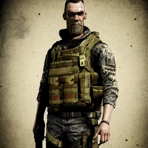 Prompt: Merle Great Dane, tactical, escape from tarkov style, grunge, hyper realistic, artstation