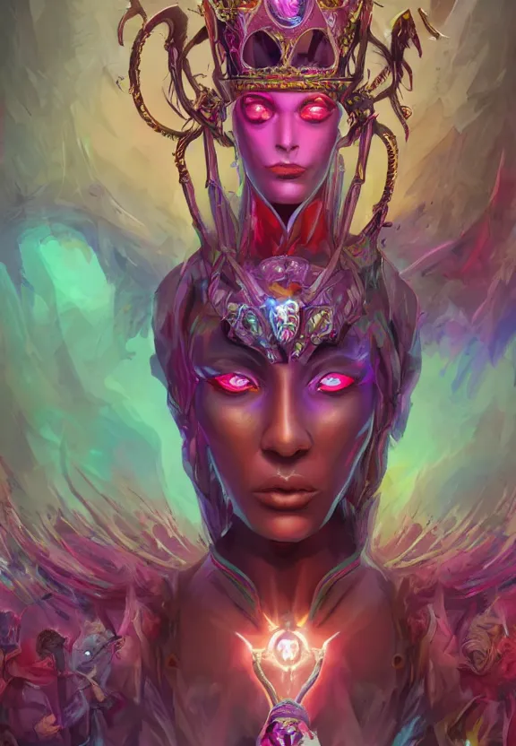 Image similar to colourful necromancer queen concept art, symmetrical, rule of three, detailed body, full body, detailed face, ultradetailed digital illustration, 8 k, epic atmosphere, digital art by simon cowell and rachel walpole