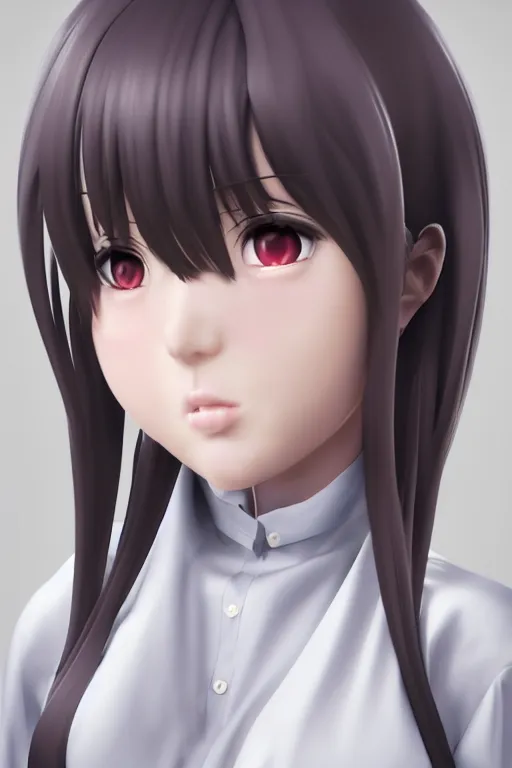 Prompt: photorealistic 3 d render of of an impossibly curvy anime girl wearing a schoolgirl outfit, featured on pixiv, booru, exaggerated proportions, high resolution digital art, 4 k, beautiful symmetric face, subsurface scattering, volumetric lighting, realistic skin texture