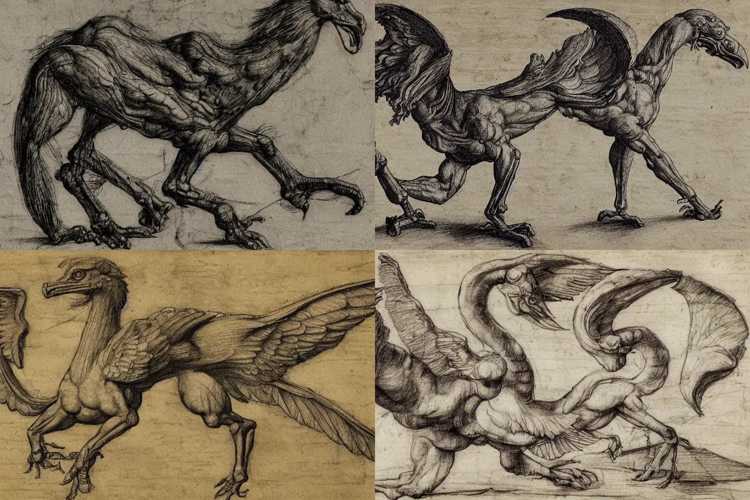 Prompt: griffin, an anatomy sketch by Leonardo da Vinci, very detailed, historical,