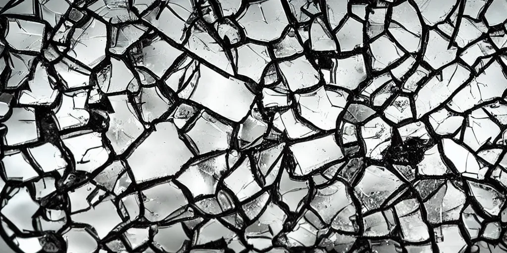 Prompt: the surface of a broken mirror, an impact picture