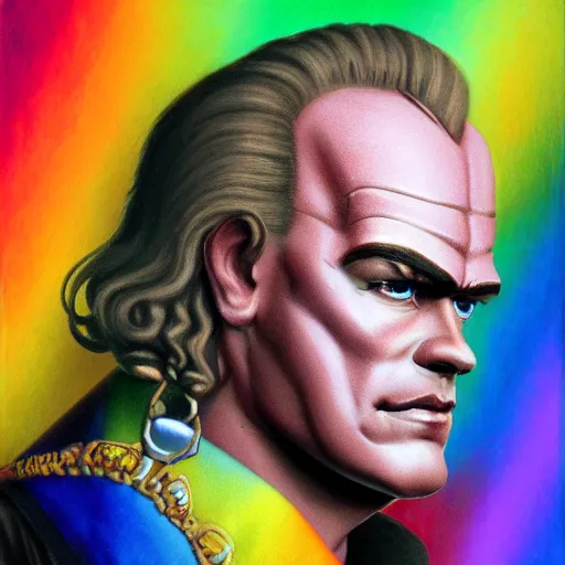 Image similar to vigo the carpathian as a gay man in the pride parade, trending on artstation, photo, portrait, realistic