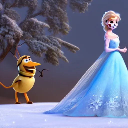 Image similar to A Still of Jennifer Lawrence as a cute Pixar character in the film Frozen (2013), hyperdetailed, 8k, trending on Artstation