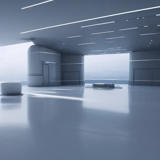 Prompt: futuristic empty room by norman foster, surreal, atmospheric lighting, octane render, unreal engine, 8 k