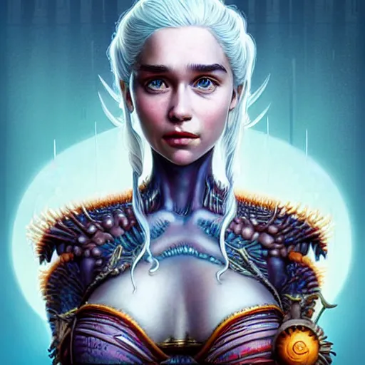 Image similar to Lofi BioPunk portrait daenerys targaryen with three dragons, Pixar style by Tristan Eaton Stanley Artgerm and Tom Bagshaw