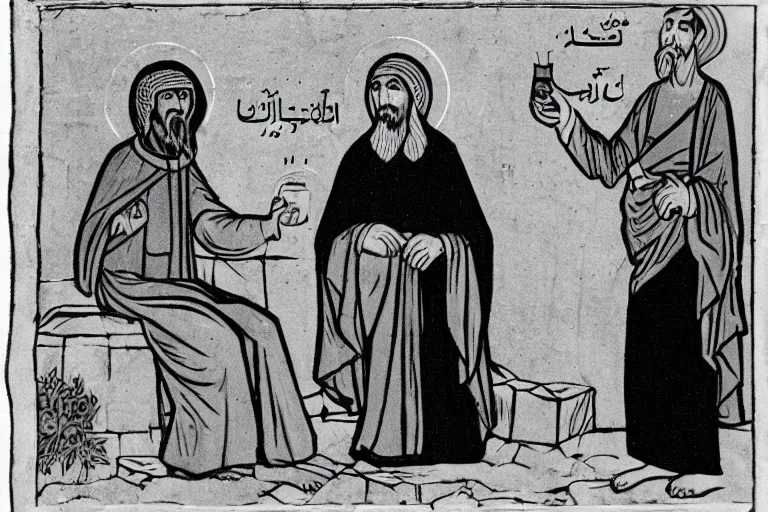 Image similar to prophet Mohamed drinking beer with Jesus