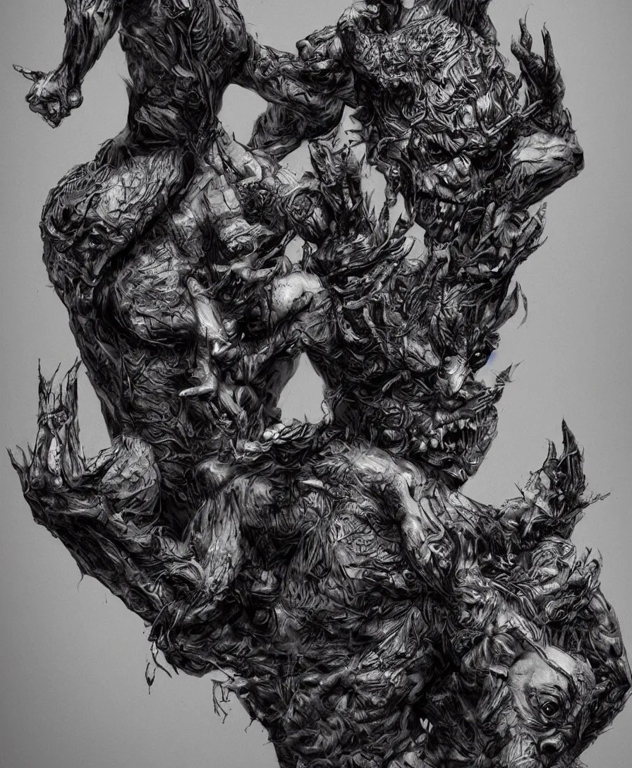 Image similar to devil holding a person, intricate, ultra detailed, photorealistic, trending on artstation