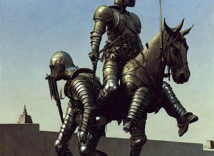 Image similar to special forces man captures the knight in armor, rome, highly detailed, soft lighting, elegant, works by edward hopper and james gillard, zdislaw beksinski, stephen outram, andreas m wiese, highly detailed