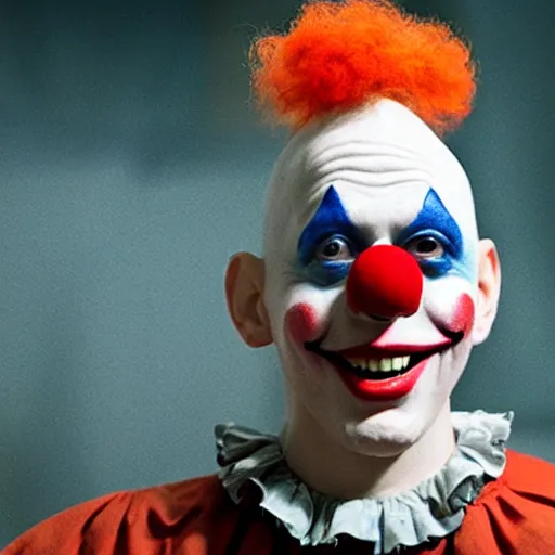 Prompt: film still of jesse eisenberg as a clown