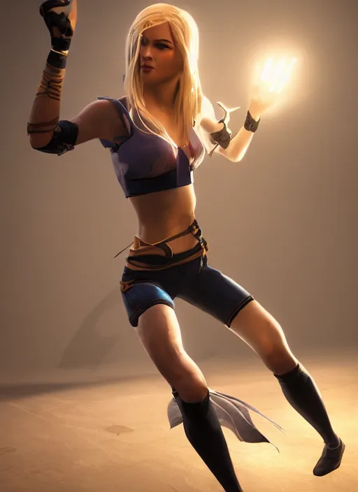 Prompt: An epic fantasy comic book style portrait painting of an athletic blonde female thief dancing, unreal 5, DAZ, hyperrealistic, octane render, cosplay, RPG portrait, dynamic lighting