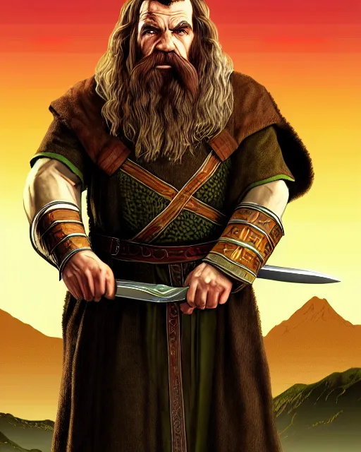 Prompt: Gimli from Lord of the rings in GTA V, Cover art by Stephen Bliss, boxart, loading screen, 8K resolution