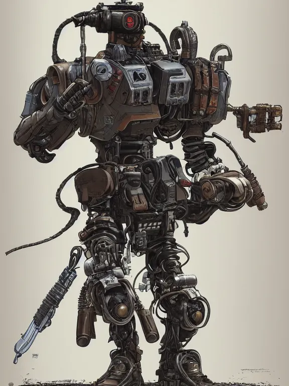 Prompt: dieselpunk digital illustration pathfinder robot from apex legends, portrait by james gurney and laurie greasley, slim, concept art, cinematic composition, hyper realism, photorealistic, dramatic lighting, highly detailed, vintage sci - fi