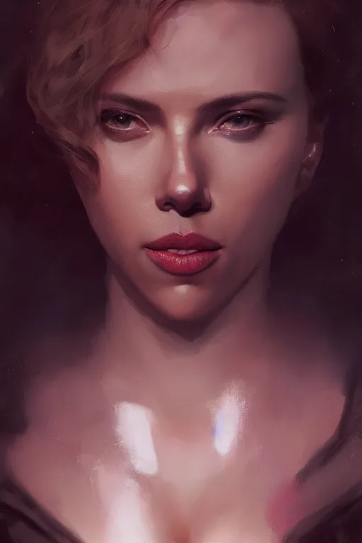 Image similar to a fancy portrait of Scarlett Johansson as cat women by Greg Rutkowski, Sung Choi, Mitchell Mohrhauser, Maciej Kuciara, Johnson Ting, Maxim Verehin, Peter Konig, final fantasy , mythical, 8k photorealistic, cinematic lighting, HD, high details, atmospheric,