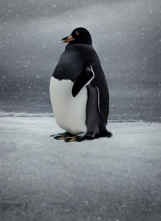 Prompt: penguin, in the style of the Dutch masters and Gregory Crewdson, dark and moody