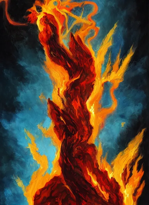 Prompt: the god of fire and brimstone. painting by caelan stokkermans and bogdan rezunenko