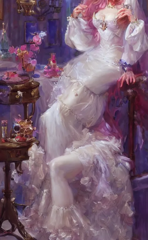 Prompt: Alchemist Princess. by Konstantin Razumov, horror scene, highly detailded