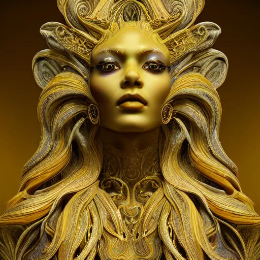 Image similar to psychadelic goddess made of golden marble, beautiful face, hyper detailed, flowing psychadelic background intricate and detailed, ornate 8 k gorgeous intricate detailed, octane render