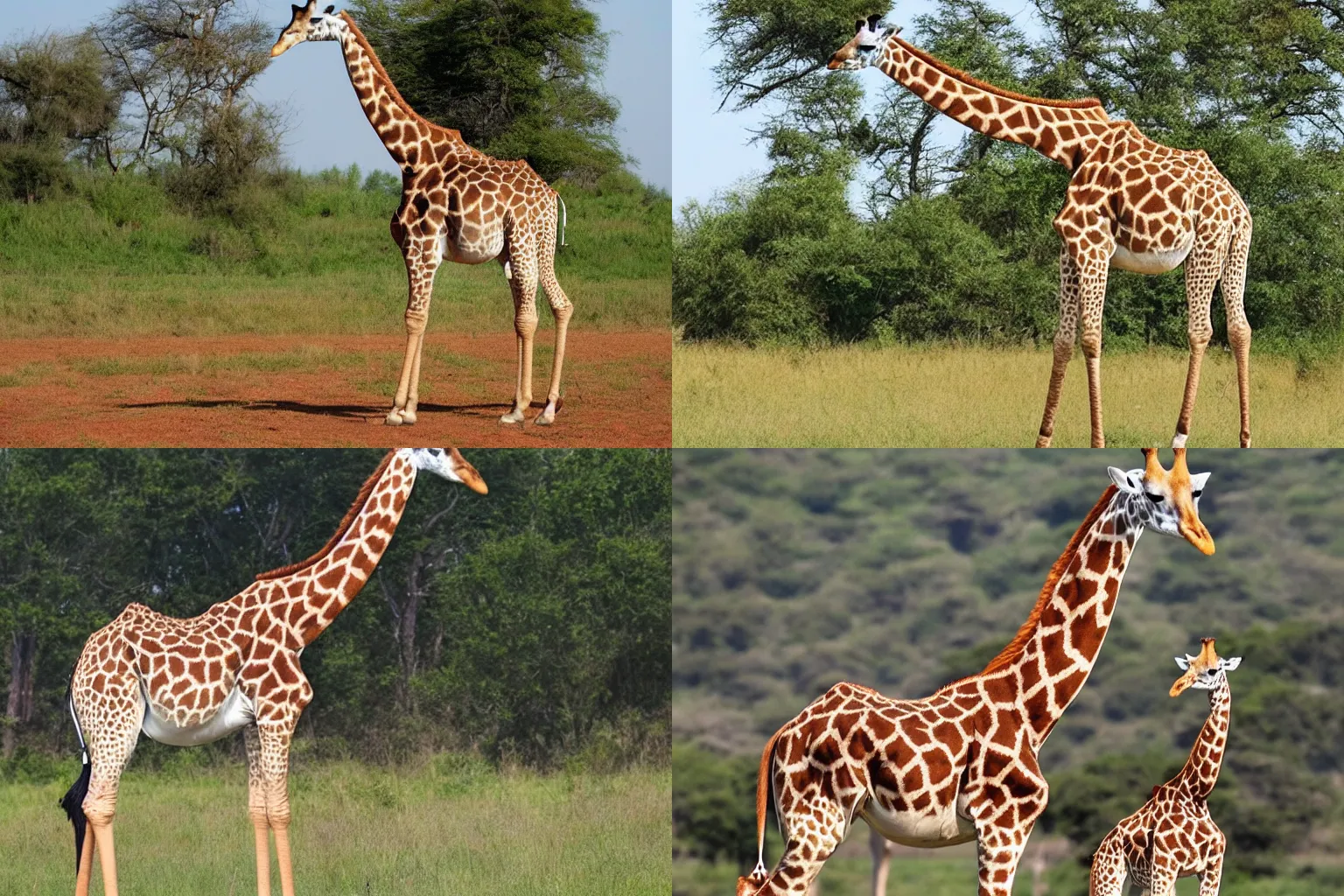 Prompt: giraffe with very short neck and very long legs