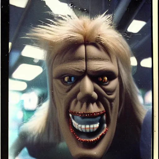 Prompt: gary busey creature, 9 0 s toy commercial, photo from the 7 0 s, horror lighting, neon lighting, polaroid photo,