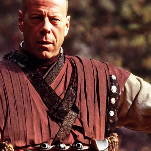 Image similar to Bruce Willis as samurai , film still,