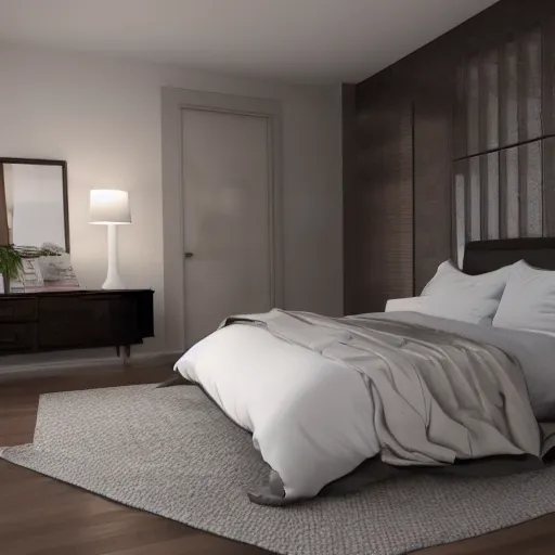 Image similar to realistic unreal engine render of an open bedroom,