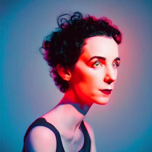 Image similar to “annie clark (st vincent), beautiful digital art portrait in neon”