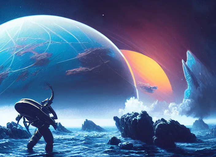 Prompt: detailed intricate digital illustration by greg rutkowski and wlop and sanford robinson gifford ; neptune planet nasa photo, black background, astonishing blue color ; 1 3 mm film, arri alfa anamorphic lens ; sharp focus, golden hour lighting, trending on artstation 4 k