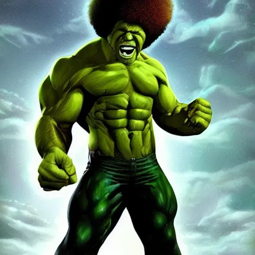 Image similar to photomanipulation of BOB ROSS as hulk, marvel