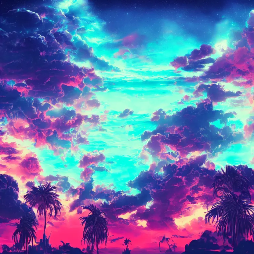Image similar to the sky, retrowave epic art, trending on art station