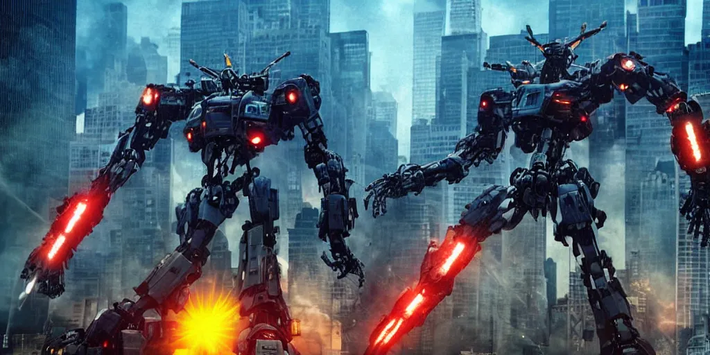 Image similar to A mecha Cyber Kaiju Attacking new york, cinematic, michael bay