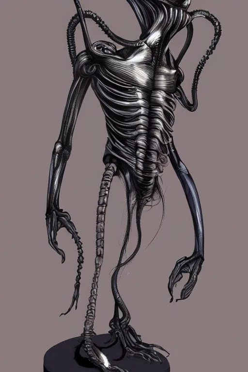 Image similar to neomorph xenomorph design in embrio pose, black, shiny body, hyperrealistic, cinematic lighting