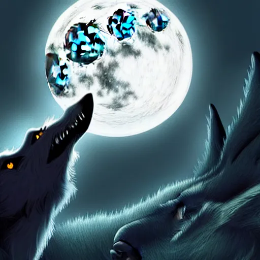 Prompt: werewolf howling at the full moon, side angle, artstation, digital art, dark, highly detailed