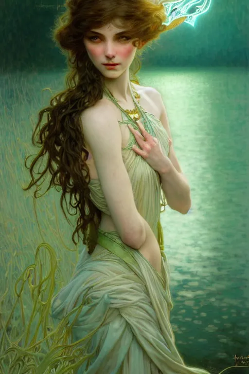 Image similar to pale teal, fantasy, intricate, elegant, dramatic lighting, emotionally evoking symbolic metaphor, highly detailed, lifelike, photorealistic, digital painting, artstation, concept art, smooth, sharp focus, illustration, art by John Collier and Albert Aublet and Krenz Cushart and Artem Demura and Alphonse Mucha