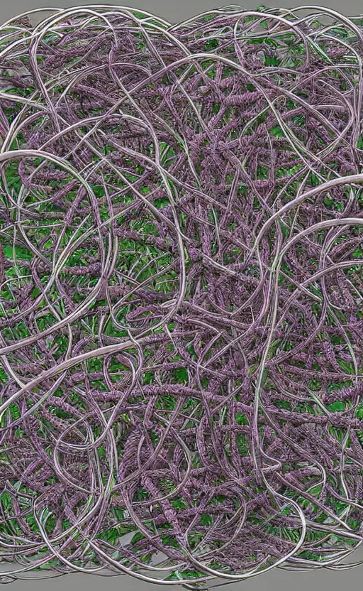 Image similar to a network of thick vines intertwined in the shape of a Celtic knot, central composition, in the style of Peter gric and Hannah yata 8k