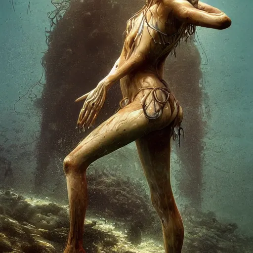 Prompt: a photograph of a create made out of a humanoid nervous system submerged and rusted in the water, cinematic, volumetric lighting, f 8 aperture, cinematic eastman 5 3 8 4 film, photorealistic by greg rutkowski, by stanley artgerm, by alphonse mucha