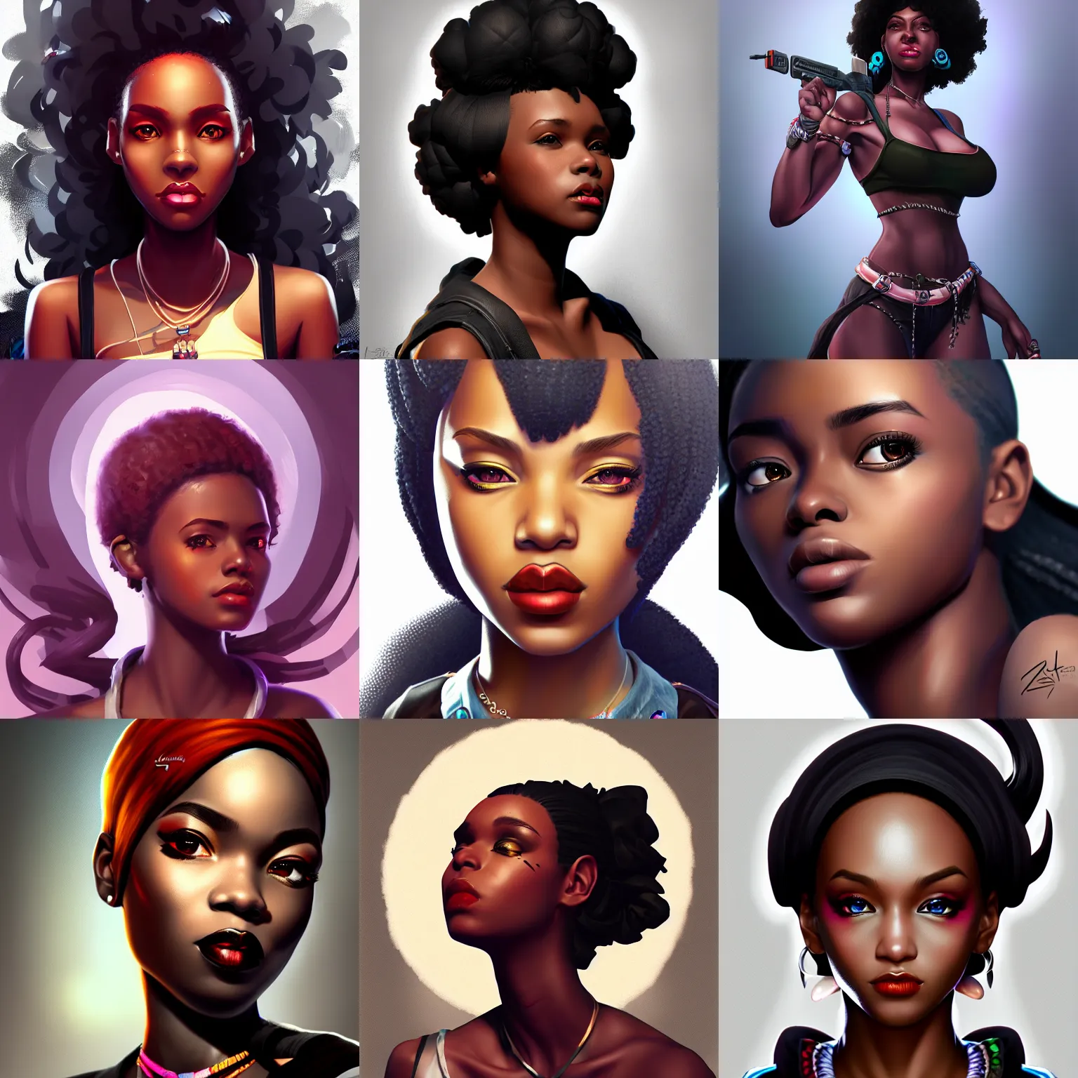 Prompt: black female game artist, masterpiece, trending on artstation, illustration, concept art, detailed, 4k