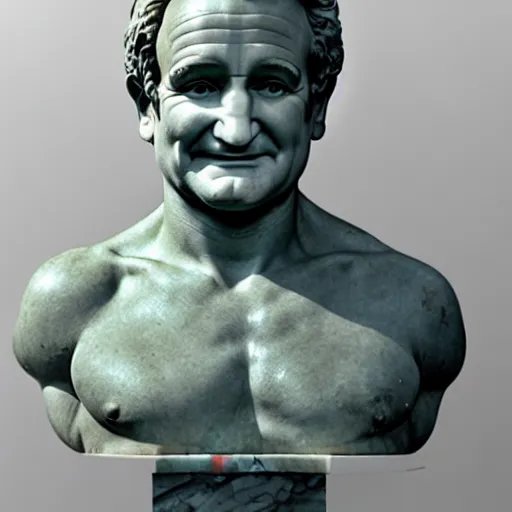 Image similar to robin williams as a greek marble statue