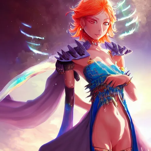 Image similar to anime portrait of Nami as a shaman yedi using dark force to eliminate trump as an anime antagonist by Stanley Artgerm Lau, WLOP, Rossdraws, James Jean, Andrei Riabovitchev, Marc Simonetti, and Sakimichan, trending on artstation