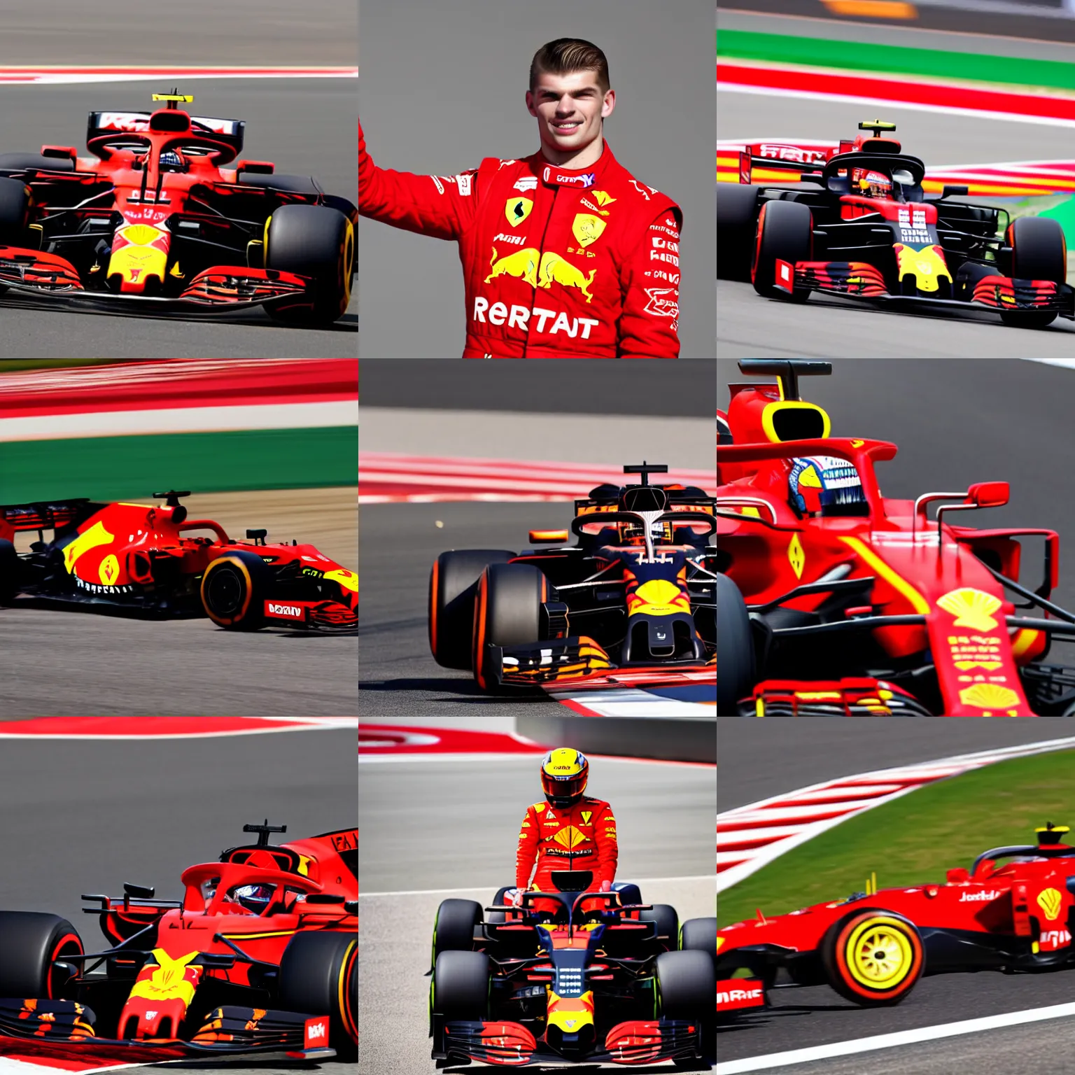 Image similar to Max Verstappen driving for Ferrari F1 team