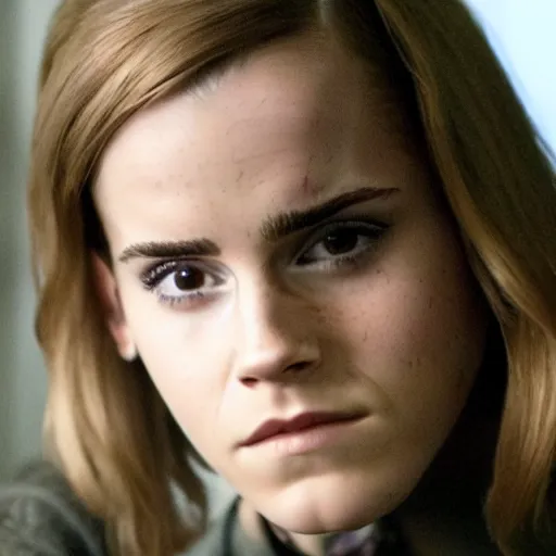 Prompt: movie still of emma watson in the 1 0 0 ( tv series ), close up, war paint