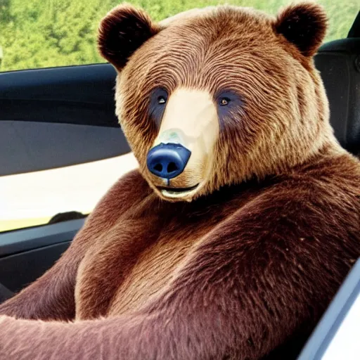 Prompt: sweet dreams are made of these, who i am to oh my god why is bear driving, how could this be?