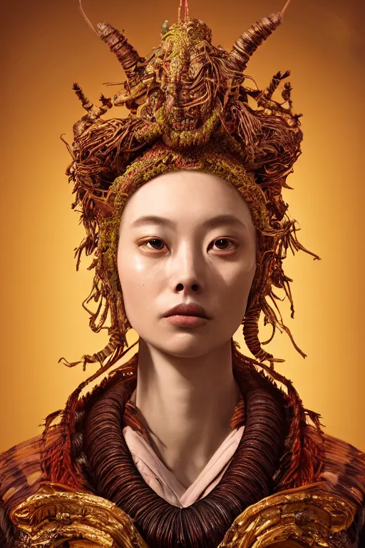 Image similar to a beautiful empress portrait, with a gross, impossible striking big worm headpiece, clothes entirely made out of worms, everything worms, symmetrical, dramatic studio lighting, rococo, baroque, asian, hyperrealism, closeup, D&D, fantasy, intricate, elegant, highly detailed, digital painting, artstation, octane render, 8k, concept art, matte, sharp focus, illustration, art by Artgerm and Greg Rutkowski and Alphonse Mucha