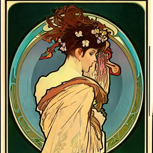 Image similar to art by alphonse mucha